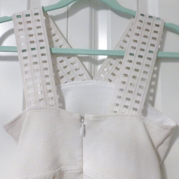 BEBE white peplum top with thick straps and small cut out details - Picture 4 of 13
